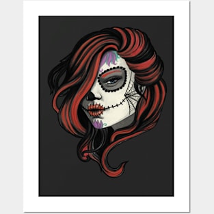 Red head skull girl Posters and Art